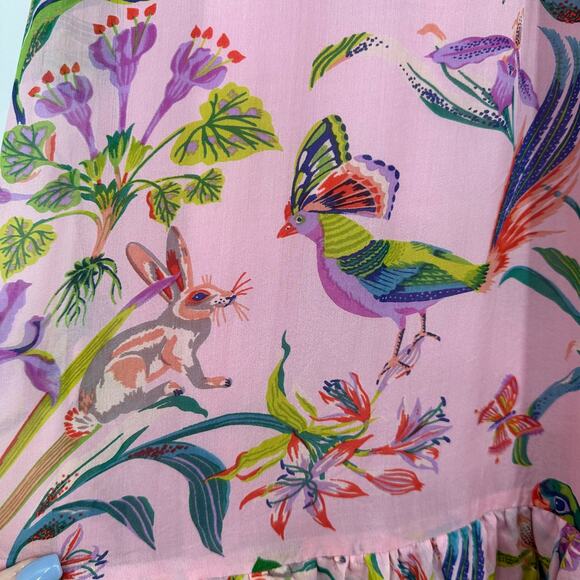 Banjanan 100% Silk Marina Dress Chiffon Maxi Dress Floral V-Neck Ruffle Tiered - Picture 11 of 15